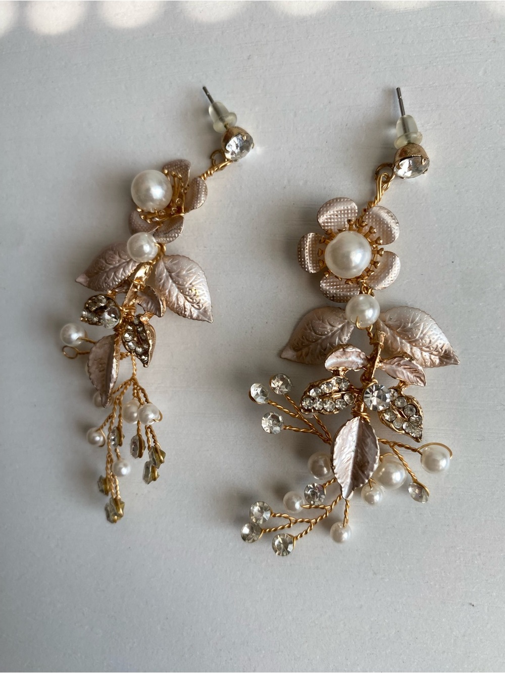 Gold and Pearl Floral Drop Earrings - Elegant Women Jewelry